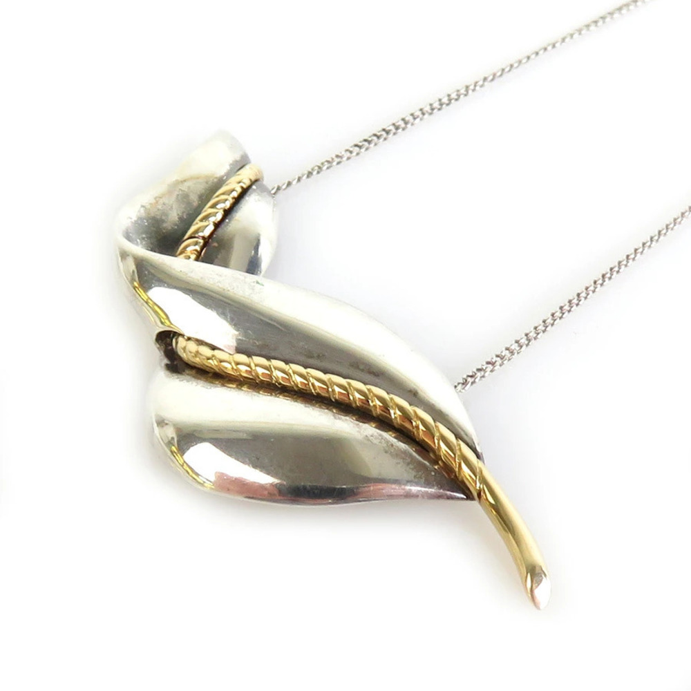 Tiffany Co Necklace Leaf Motif Sterling Silver Gold x Silver Gold